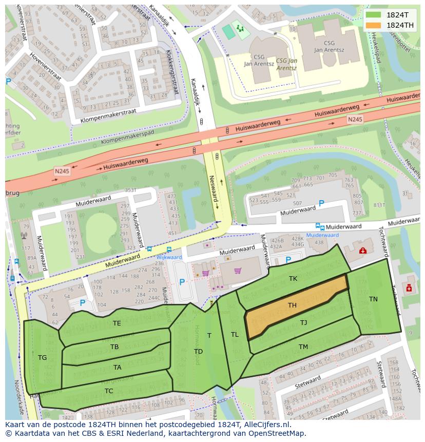 Afbeelding van het postcodegebied 1824 TH op de kaart.