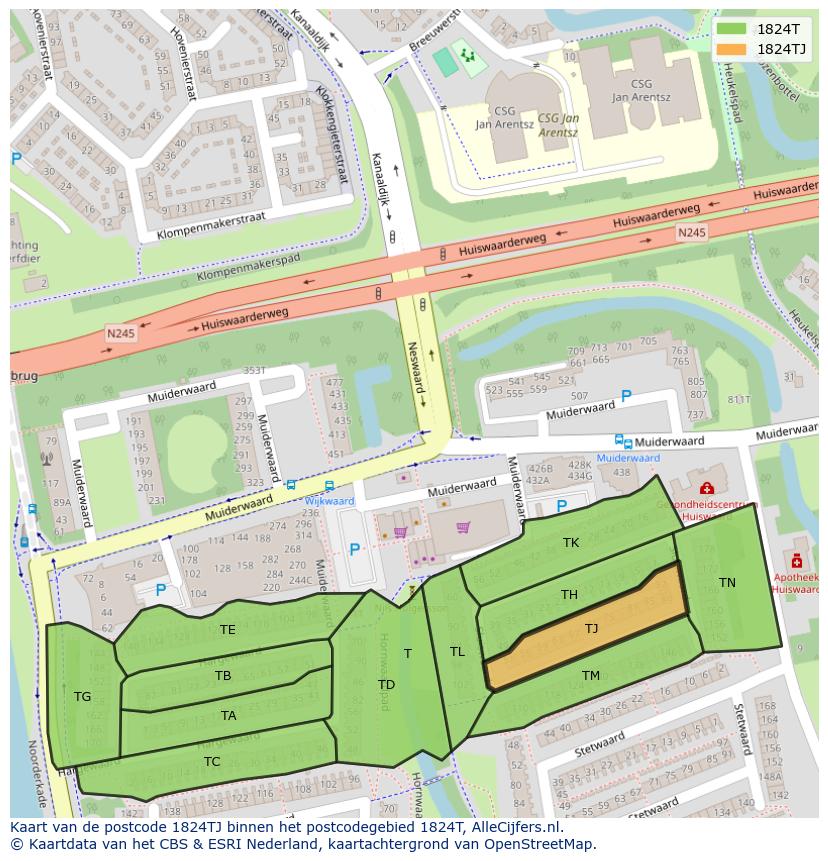 Afbeelding van het postcodegebied 1824 TJ op de kaart.