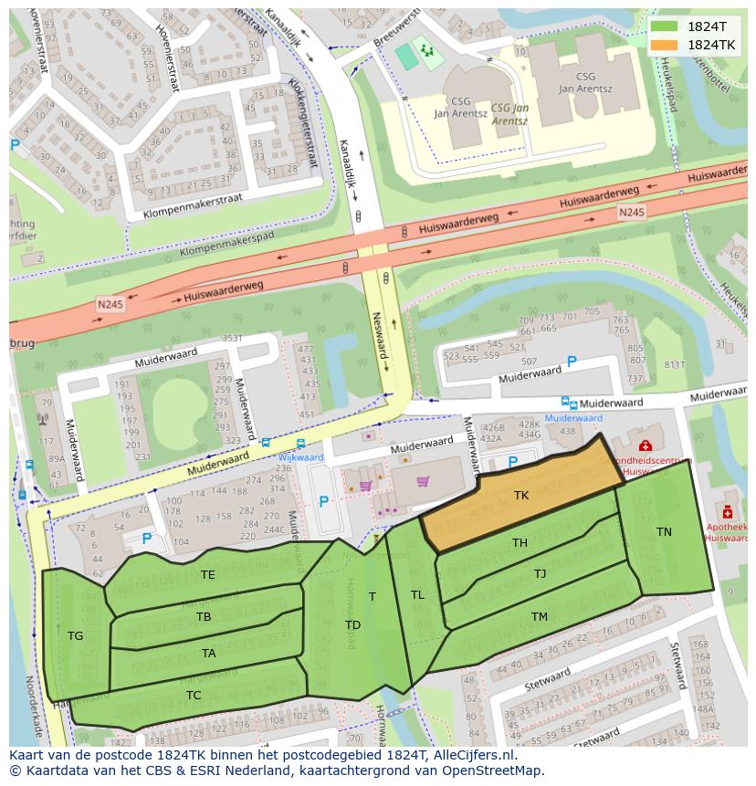 Afbeelding van het postcodegebied 1824 TK op de kaart.