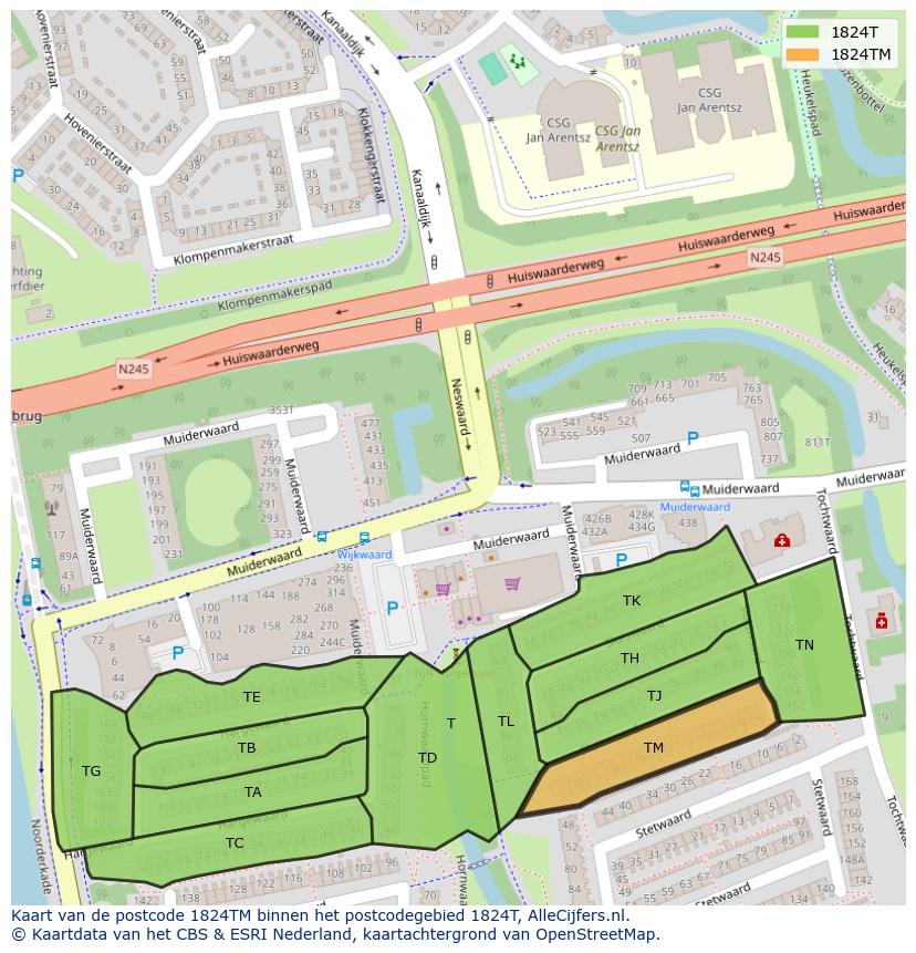 Afbeelding van het postcodegebied 1824 TM op de kaart.
