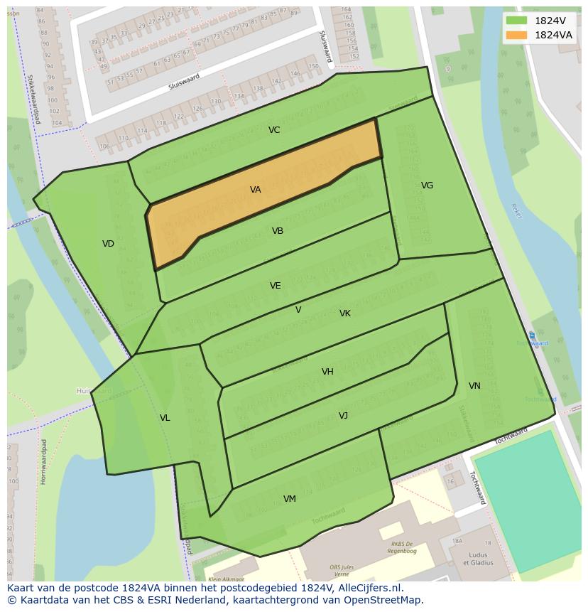 Afbeelding van het postcodegebied 1824 VA op de kaart.