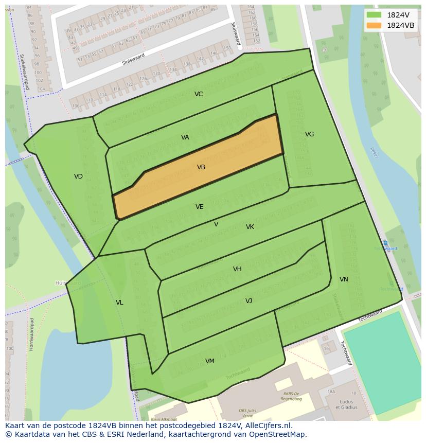Afbeelding van het postcodegebied 1824 VB op de kaart.