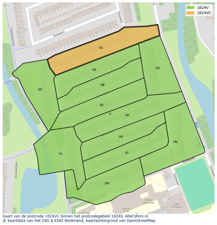 Afbeelding van het postcodegebied 1824 VC op de kaart.