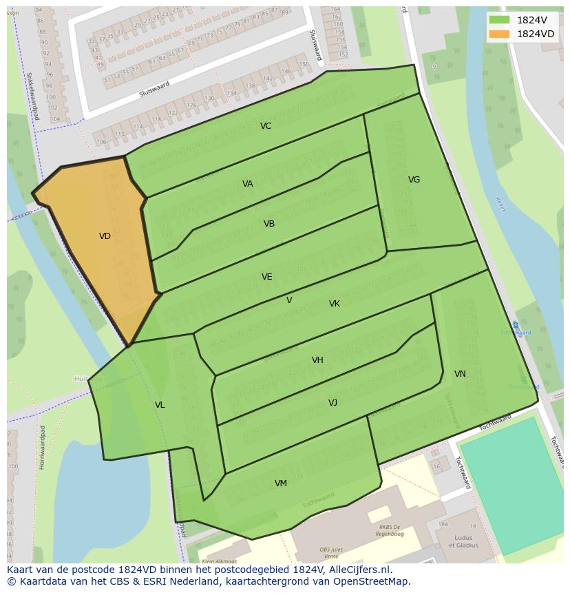 Afbeelding van het postcodegebied 1824 VD op de kaart.