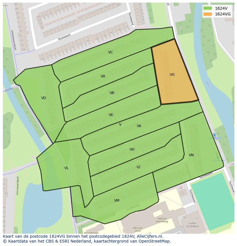 Afbeelding van het postcodegebied 1824 VG op de kaart.