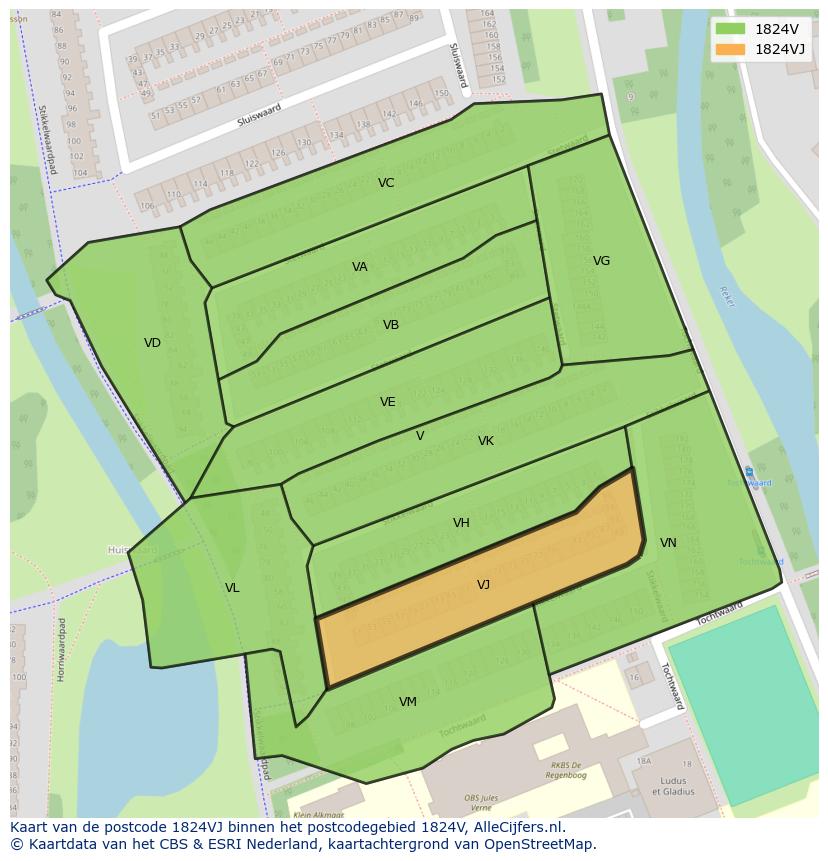 Afbeelding van het postcodegebied 1824 VJ op de kaart.