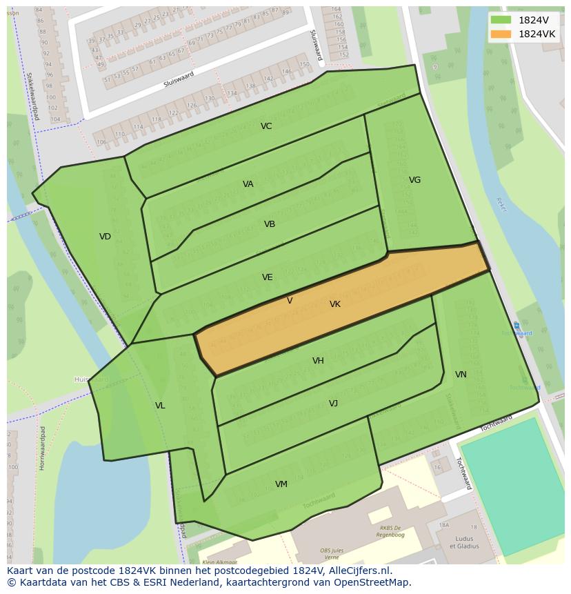 Afbeelding van het postcodegebied 1824 VK op de kaart.