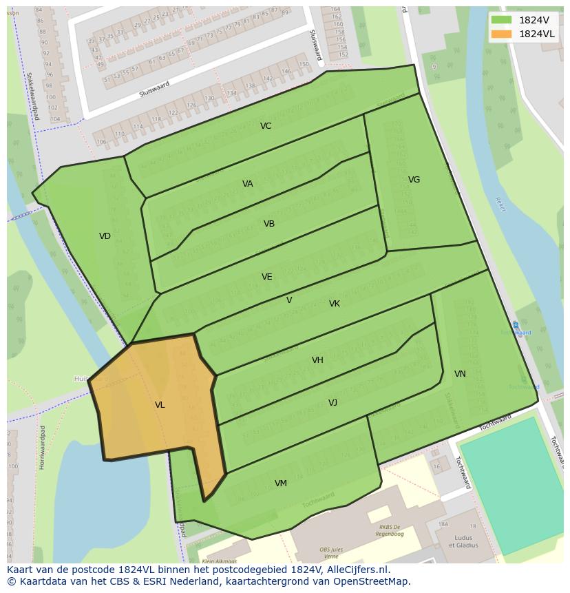 Afbeelding van het postcodegebied 1824 VL op de kaart.