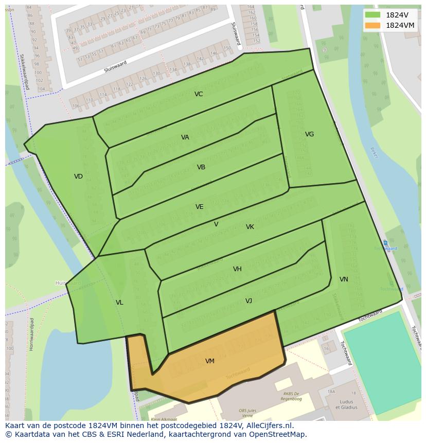 Afbeelding van het postcodegebied 1824 VM op de kaart.