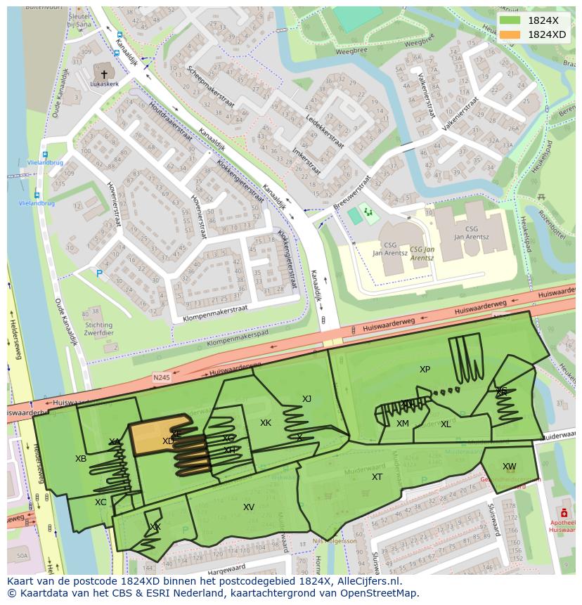 Afbeelding van het postcodegebied 1824 XD op de kaart.