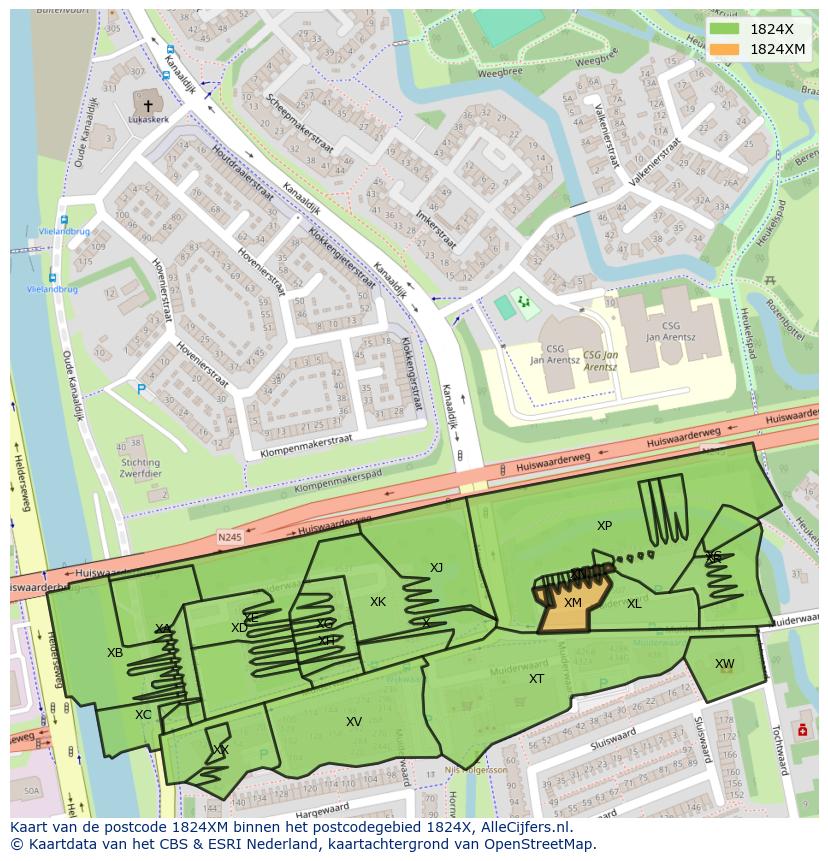 Afbeelding van het postcodegebied 1824 XM op de kaart.