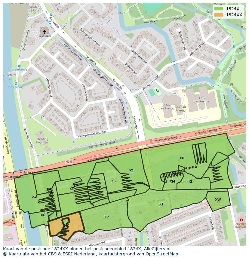 Afbeelding van het postcodegebied 1824 XX op de kaart.