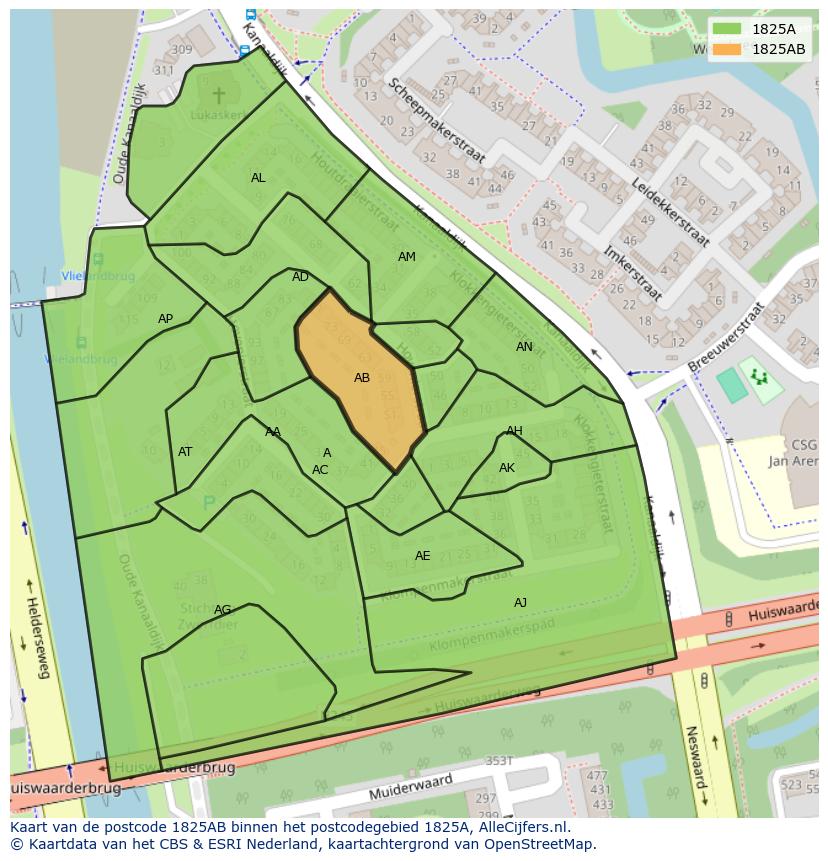 Afbeelding van het postcodegebied 1825 AB op de kaart.