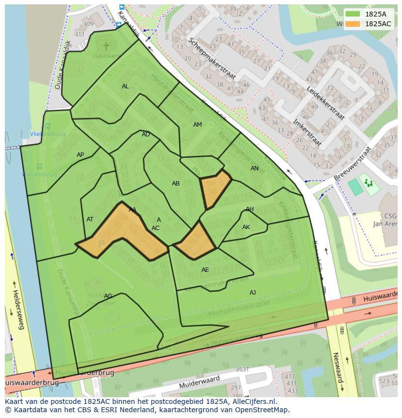 Afbeelding van het postcodegebied 1825 AC op de kaart.