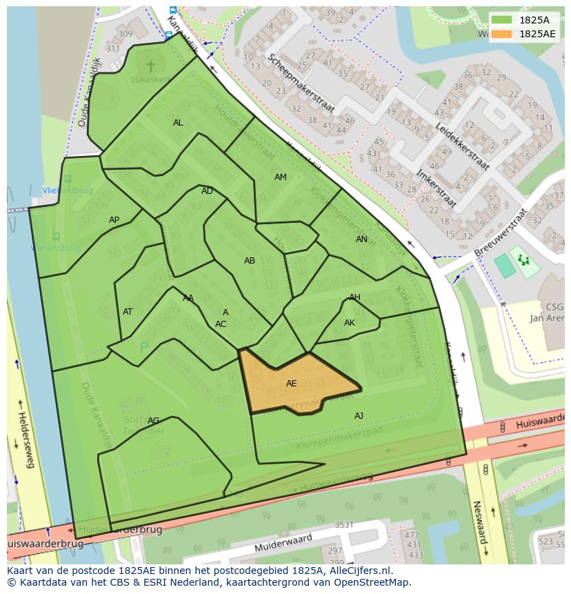 Afbeelding van het postcodegebied 1825 AE op de kaart.