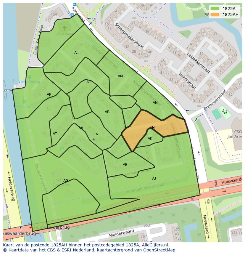 Afbeelding van het postcodegebied 1825 AH op de kaart.