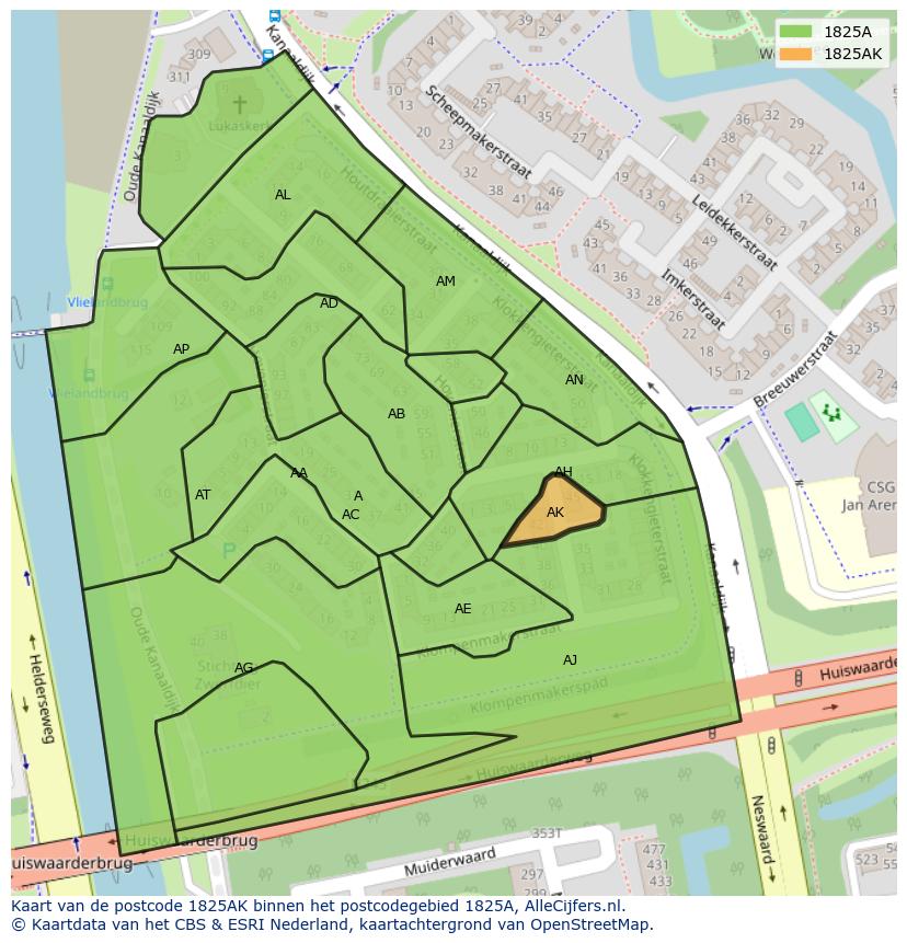Afbeelding van het postcodegebied 1825 AK op de kaart.