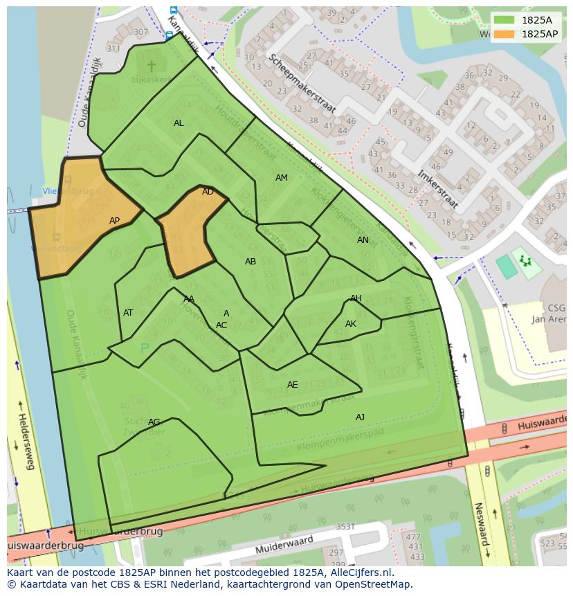 Afbeelding van het postcodegebied 1825 AP op de kaart.
