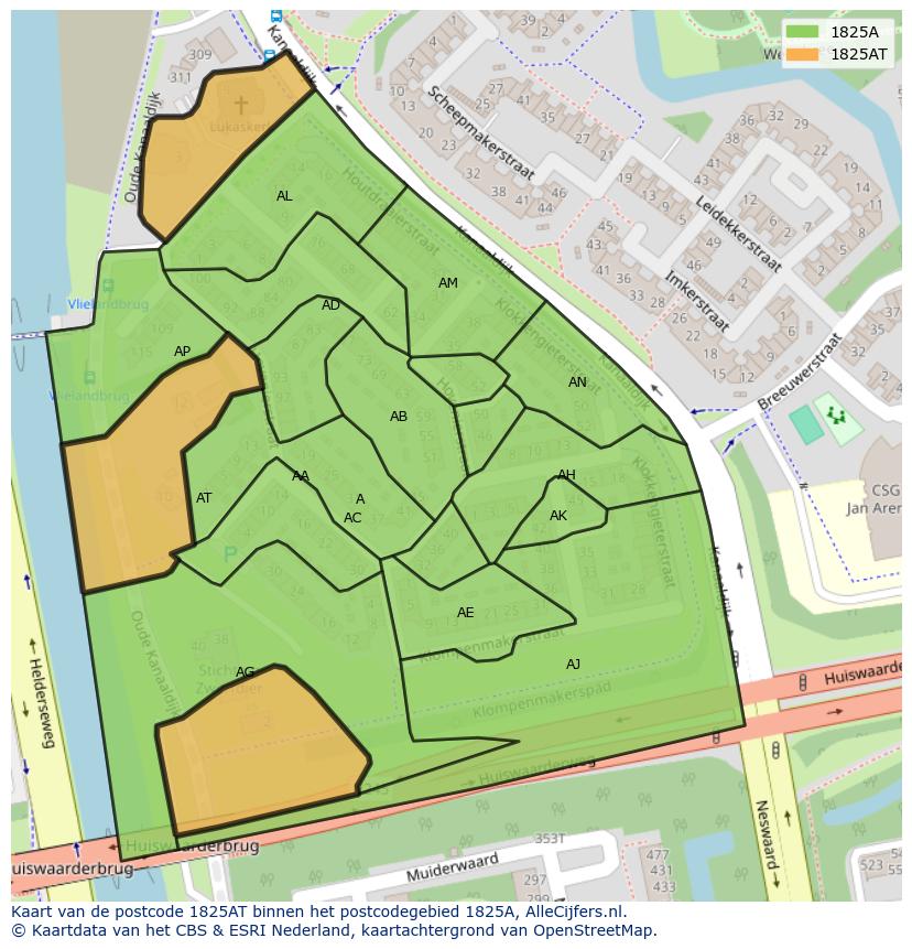 Afbeelding van het postcodegebied 1825 AT op de kaart.