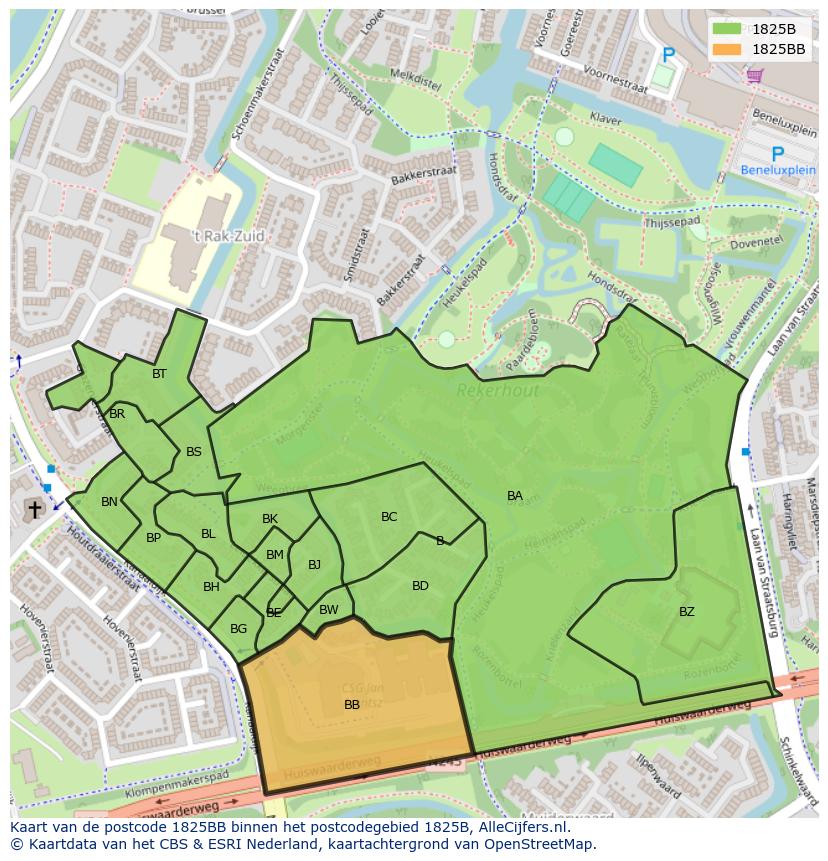 Afbeelding van het postcodegebied 1825 BB op de kaart.