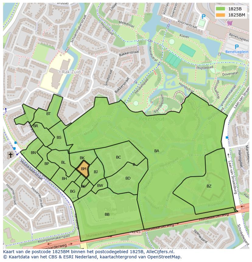 Afbeelding van het postcodegebied 1825 BM op de kaart.