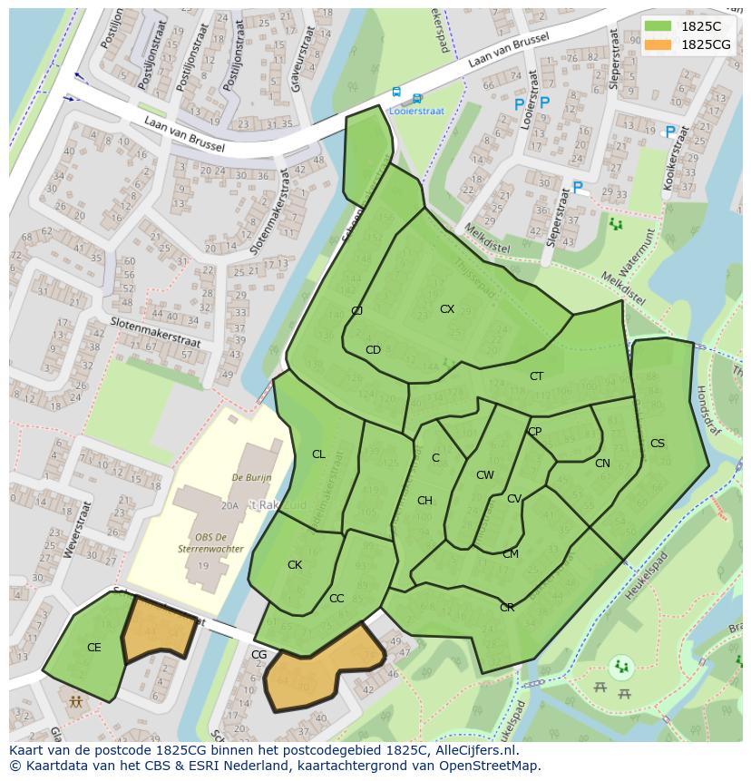 Afbeelding van het postcodegebied 1825 CG op de kaart.