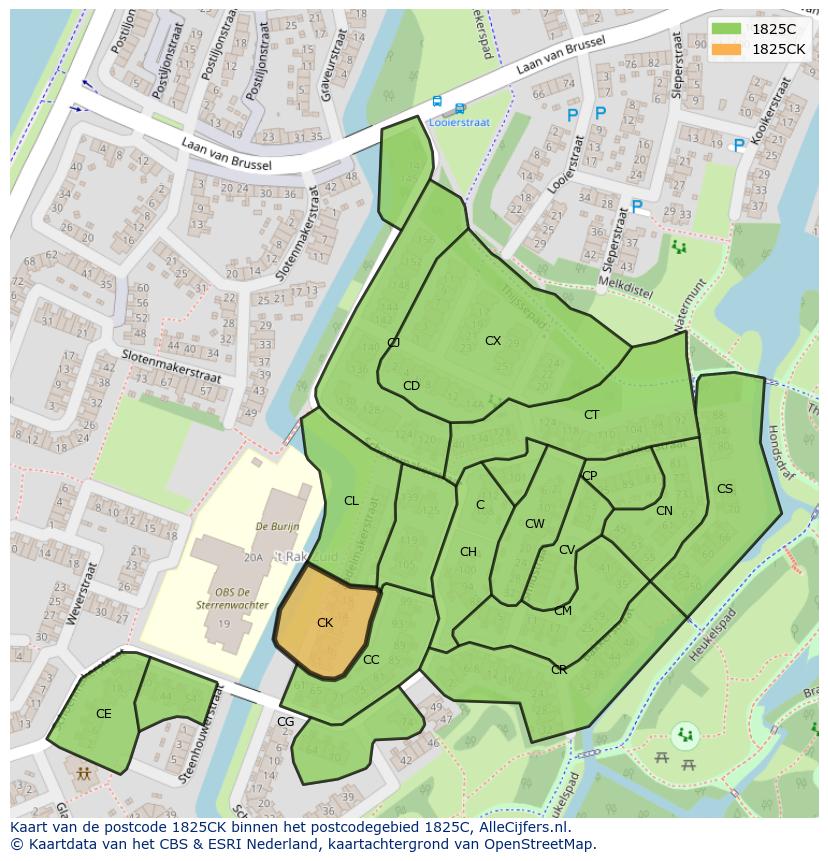 Afbeelding van het postcodegebied 1825 CK op de kaart.