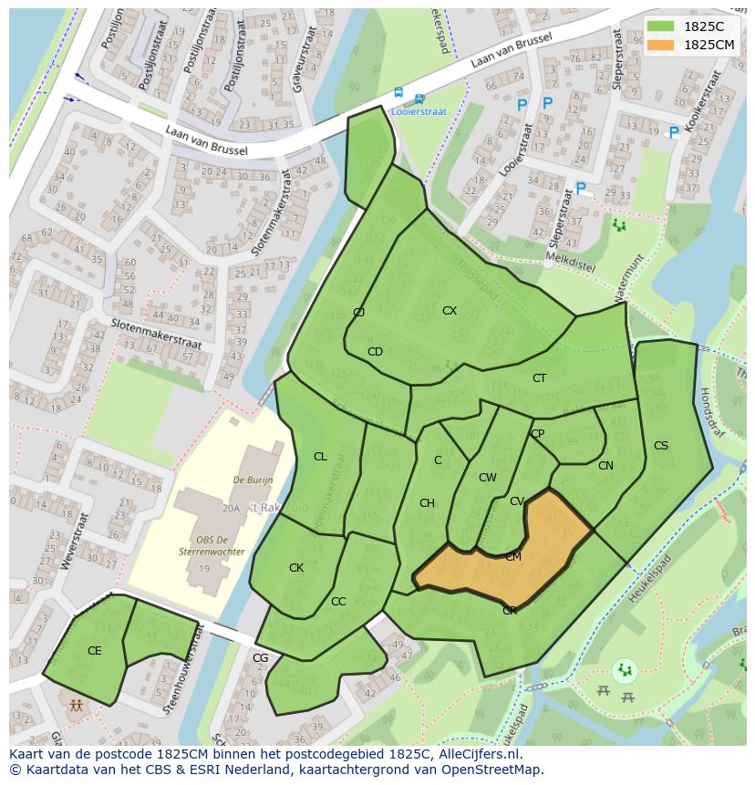 Afbeelding van het postcodegebied 1825 CM op de kaart.