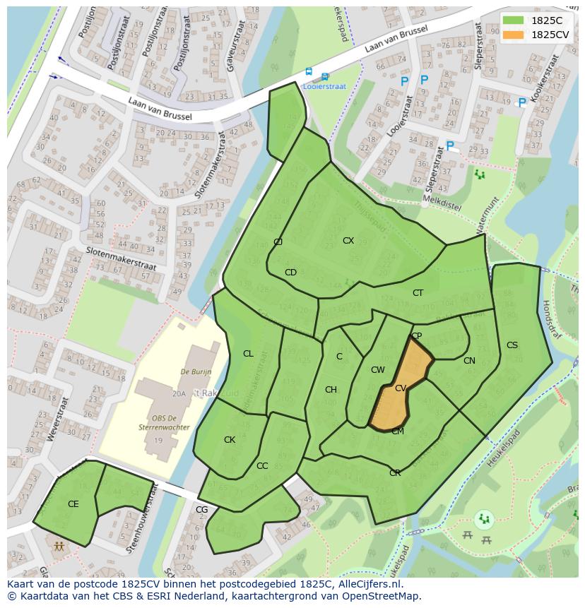 Afbeelding van het postcodegebied 1825 CV op de kaart.