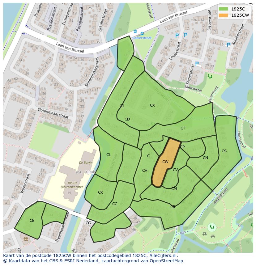 Afbeelding van het postcodegebied 1825 CW op de kaart.