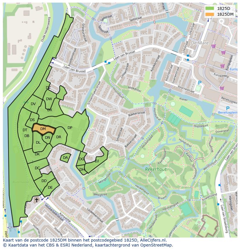 Afbeelding van het postcodegebied 1825 DM op de kaart.