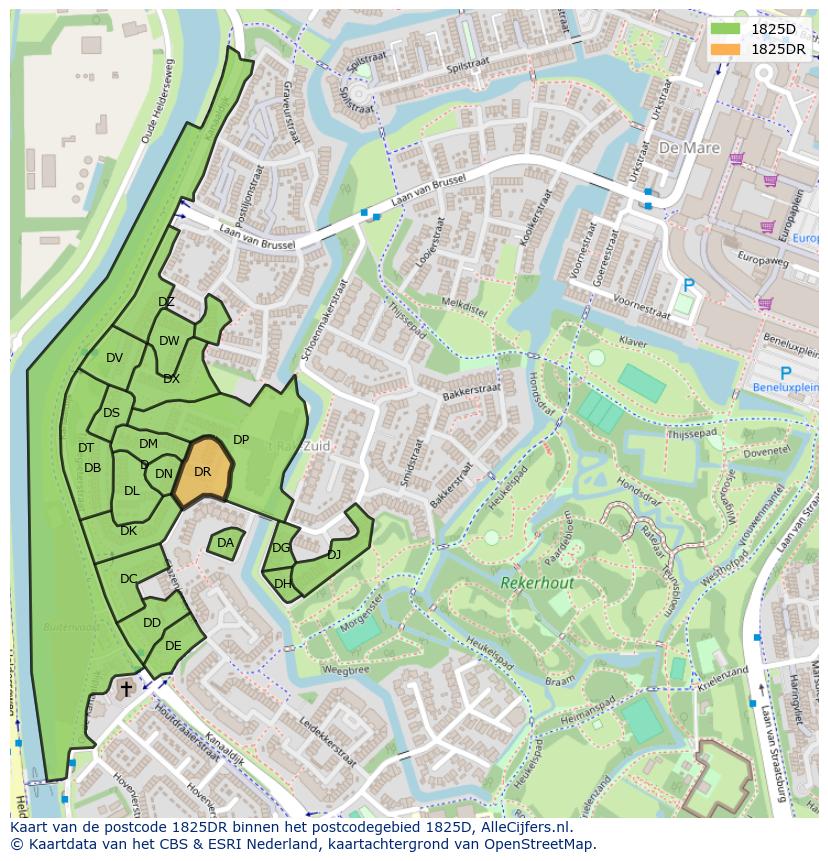 Afbeelding van het postcodegebied 1825 DR op de kaart.