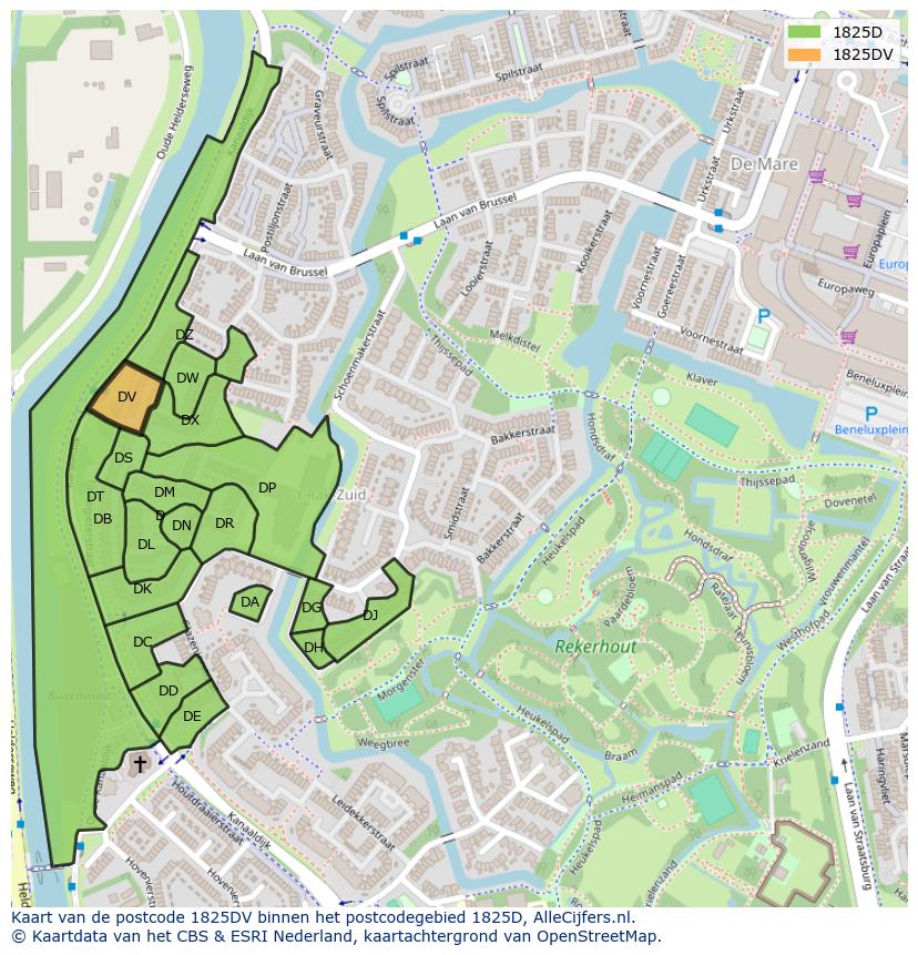 Afbeelding van het postcodegebied 1825 DV op de kaart.