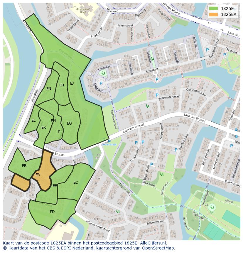 Afbeelding van het postcodegebied 1825 EA op de kaart.