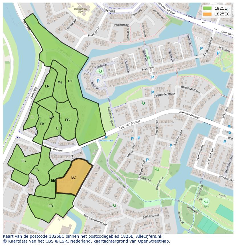 Afbeelding van het postcodegebied 1825 EC op de kaart.