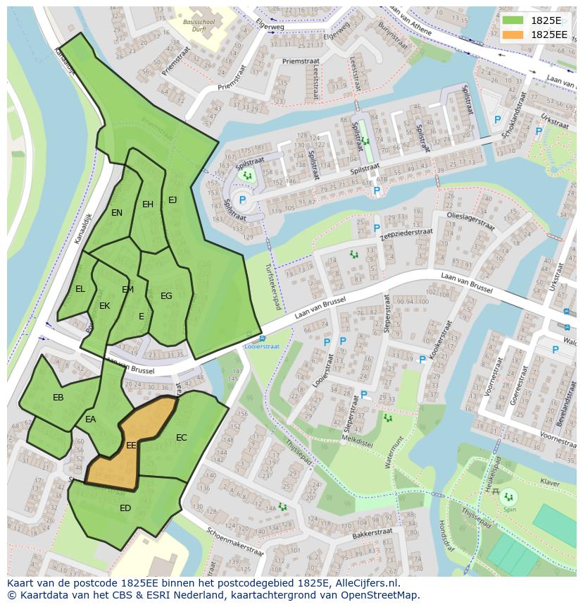 Afbeelding van het postcodegebied 1825 EE op de kaart.