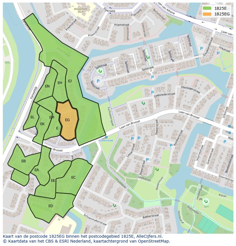 Afbeelding van het postcodegebied 1825 EG op de kaart.