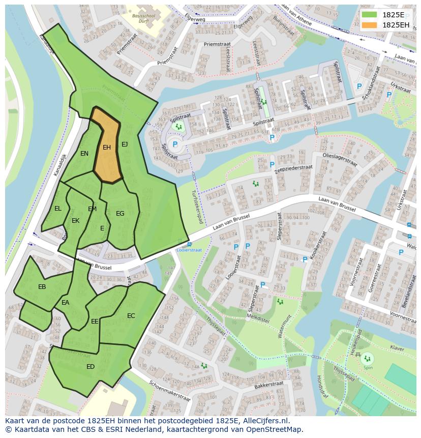 Afbeelding van het postcodegebied 1825 EH op de kaart.
