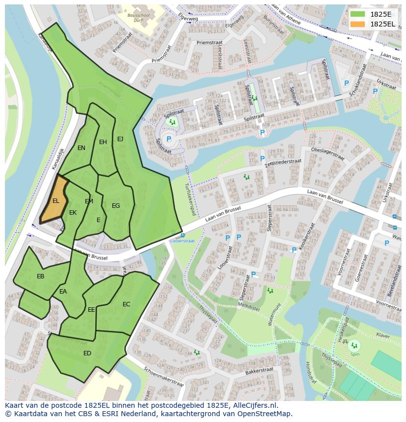 Afbeelding van het postcodegebied 1825 EL op de kaart.