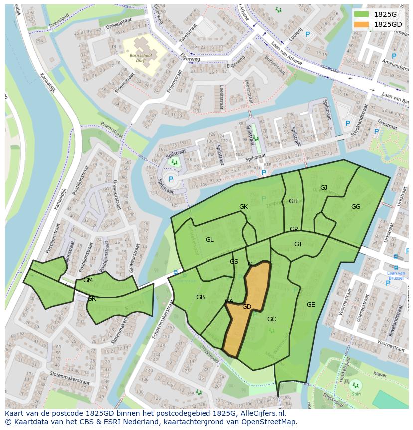 Afbeelding van het postcodegebied 1825 GD op de kaart.
