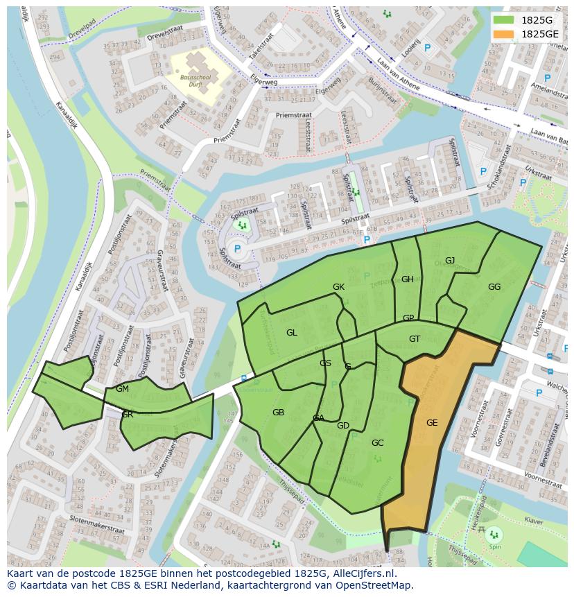Afbeelding van het postcodegebied 1825 GE op de kaart.