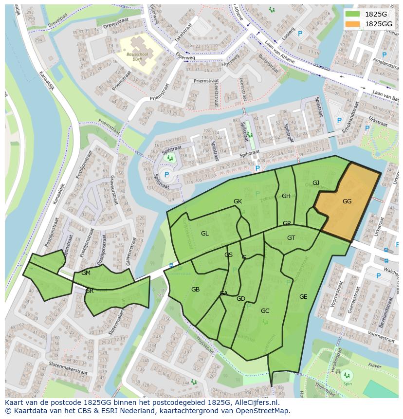 Afbeelding van het postcodegebied 1825 GG op de kaart.