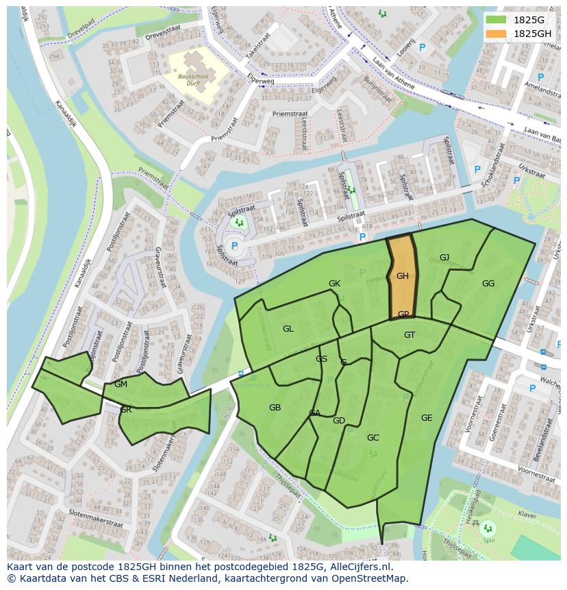 Afbeelding van het postcodegebied 1825 GH op de kaart.