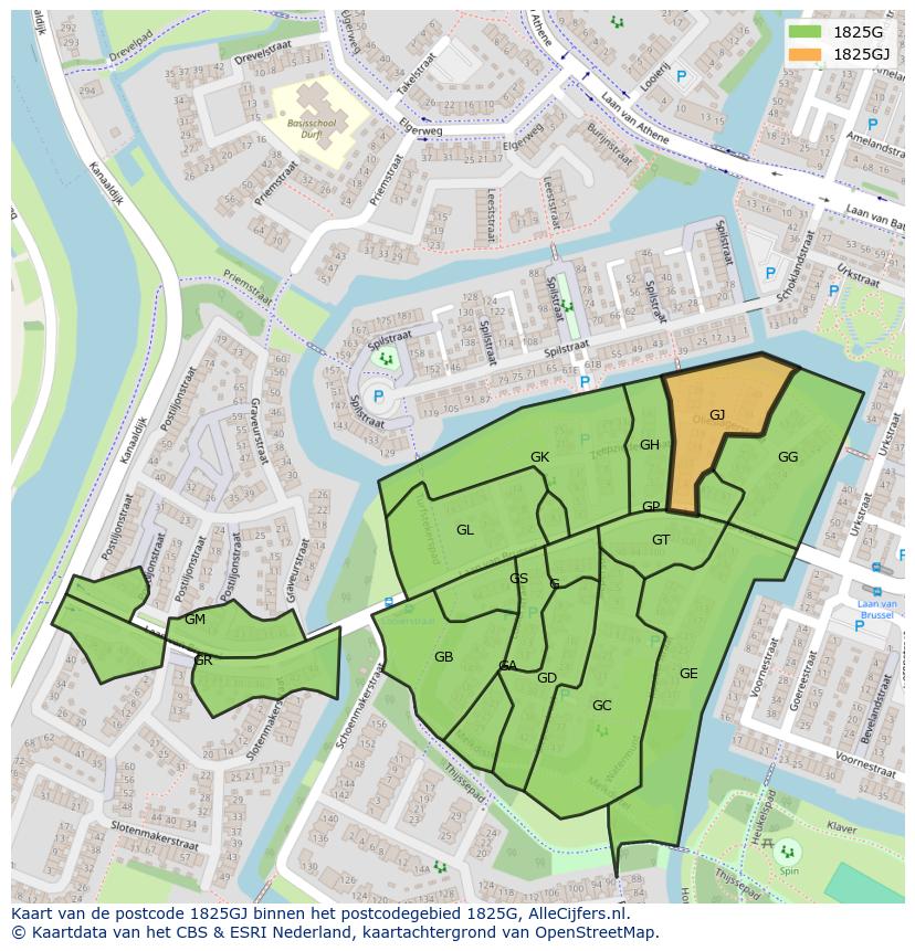 Afbeelding van het postcodegebied 1825 GJ op de kaart.