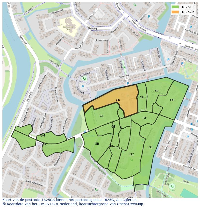 Afbeelding van het postcodegebied 1825 GK op de kaart.