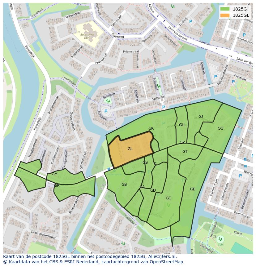 Afbeelding van het postcodegebied 1825 GL op de kaart.