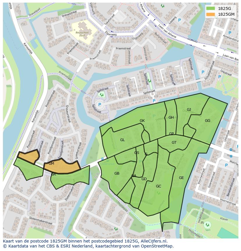 Afbeelding van het postcodegebied 1825 GM op de kaart.