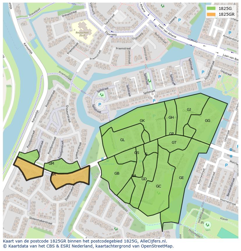 Afbeelding van het postcodegebied 1825 GR op de kaart.
