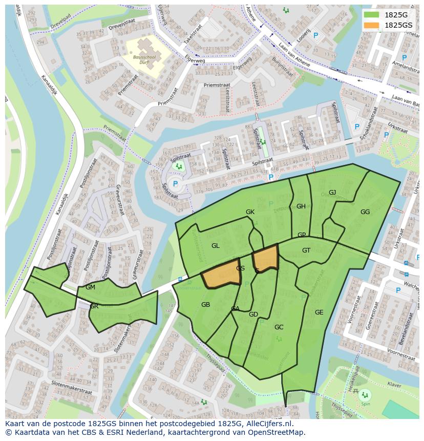 Afbeelding van het postcodegebied 1825 GS op de kaart.