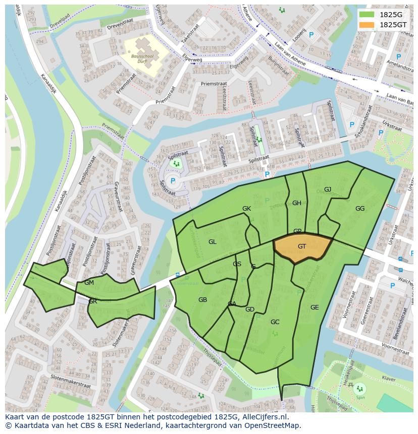 Afbeelding van het postcodegebied 1825 GT op de kaart.